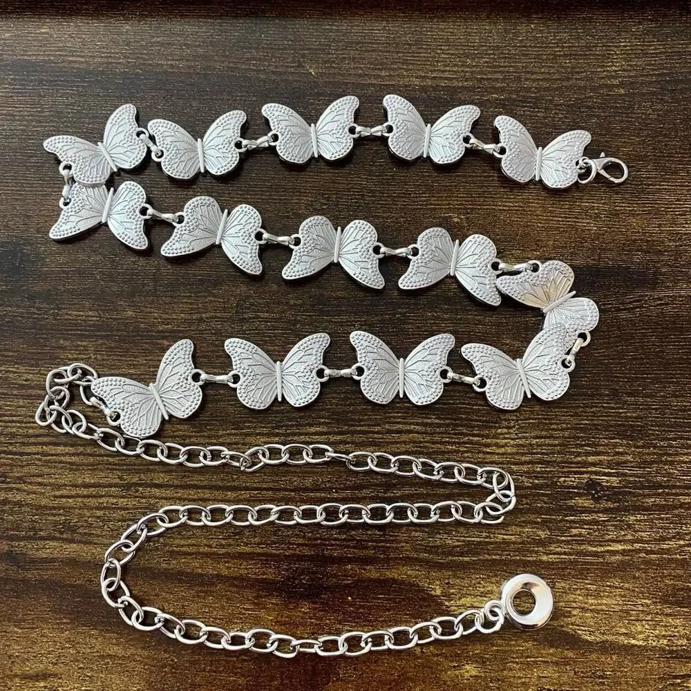 Silver Y2K Butterfly Fairycore Chain Belt, Fits 23-41.5 Inches, X7GA1276